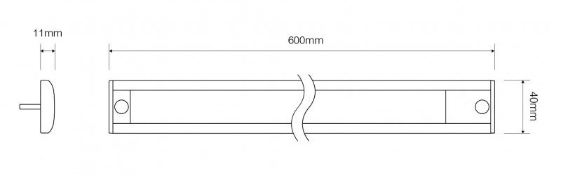 LED Autolamps 40 Series 24V LED Interior Strip Light | 600mm | 625lm | Grey | Un-Switched - [40660G-24] - Line Drawing