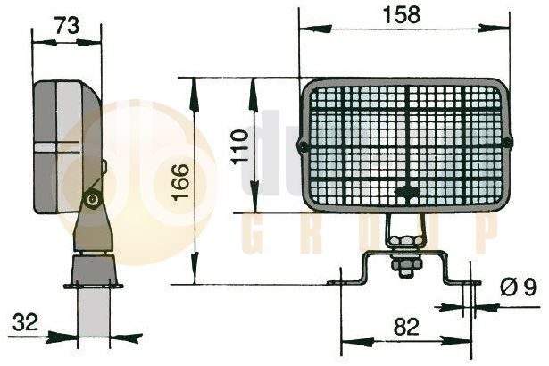 J.W. Speaker 90900 BULB Rectangle Work Light (FLOOD) w/ Grill (Cable Entry) 12/24V