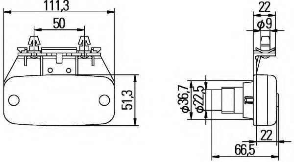 Hella 2PS 340 001-001 LED SIDE MARKER Light with REFLECTOR & Front Bracket (Cable Entry) 24V