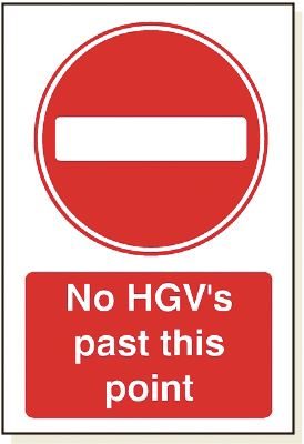DBG NO HGV'S PAST THIS POINT Sign 360x240mm (Self Adhesive) - Pack of 1