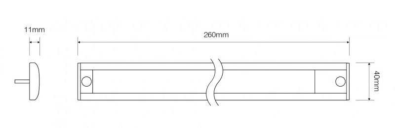 LED Autolamps 40 Series 12V LED Interior Strip Light | 260mm | 280lm | Silver | Switched - [40260S-12] - Line Drawing
