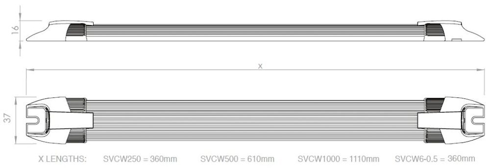 Labcraft Apollo Series 12V LED Interior Strip Light | 360mm | 960lm (36-LED) | Un-Switched - [SVCW250-36] - Line Drawing