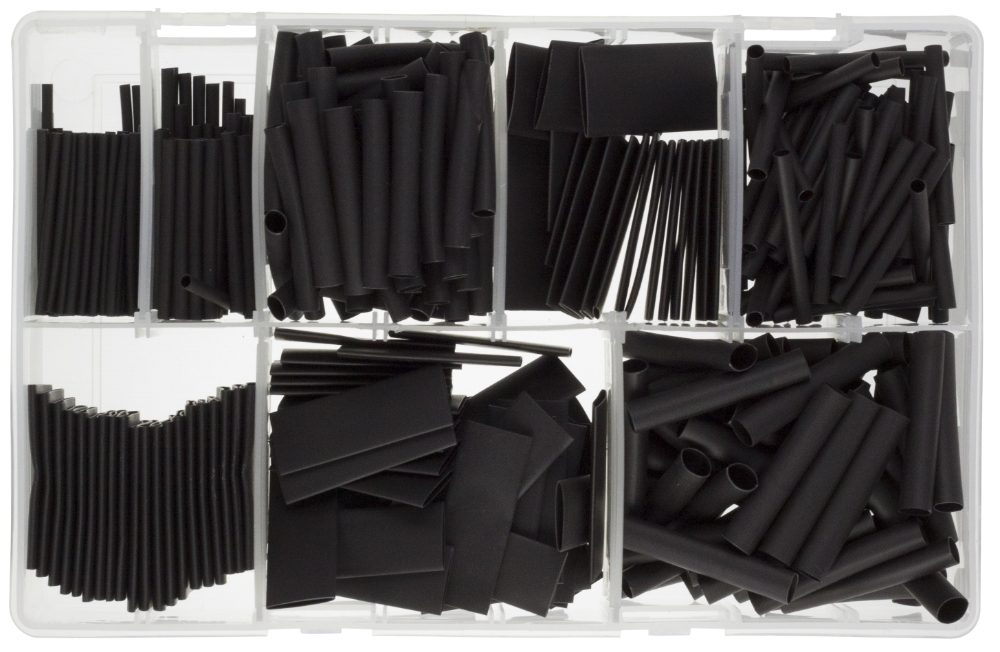 Assorted Heat Shrink Tubing 2:1 | Black | Sizes 1.6-19.1mm | Box of 360 - [1023.DB23]