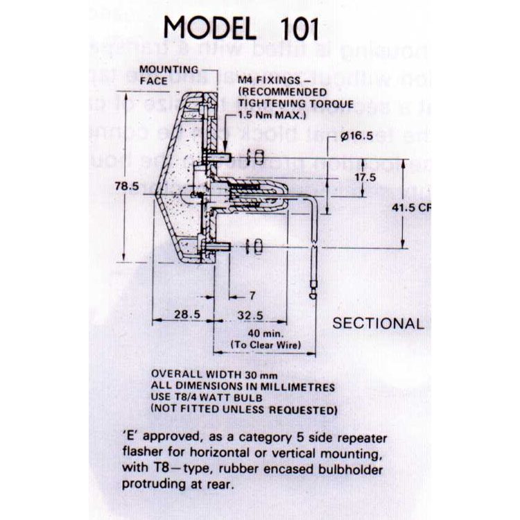 Rubbolite M101 Series Side Indicator Lamp | Fly Lead - [101/01/00]