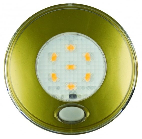 LED Autolamps 79GWR24 (79mm) WHITE 7-LED Round Interior Light with SWITCH GOLD Bezel 82lm 24V