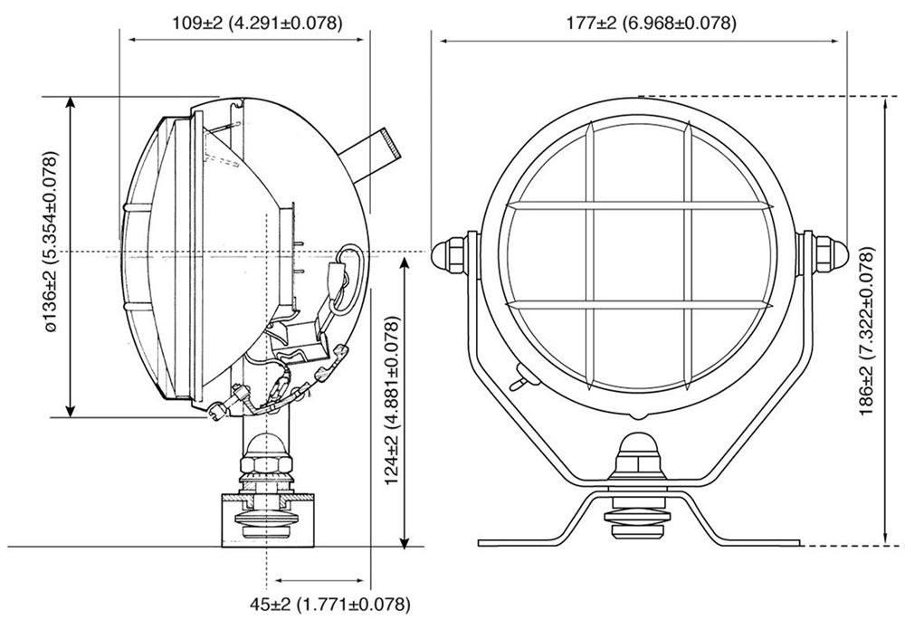 ABL 424 Series Round BULB Work Flood Light with Switch, Handle & Grill (Cable Entry) 12/24V - 2A0016A073641