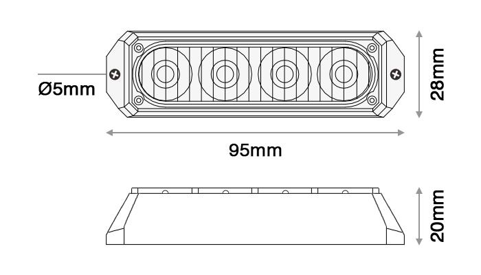 DBG LED Strobe Warning Light | Red | 4 LED - [308.LED4XR]