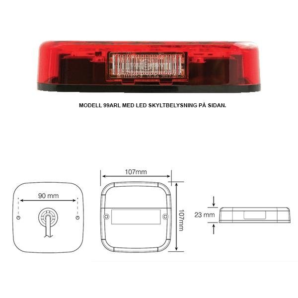 LED Autolamps 99 Series 12/24V Square LED Rear Combination Light w/ Reflex | 107mm | Number Plate - [99ARLM] - 1