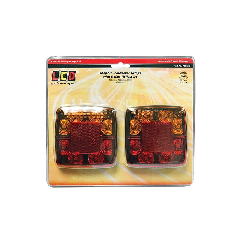 LED Autolamps 98 Series 12V Square LED Rear Combination Light w/ Reflex | 100mm | S/T/I | Pack of 2 - [98BAR2] - 5