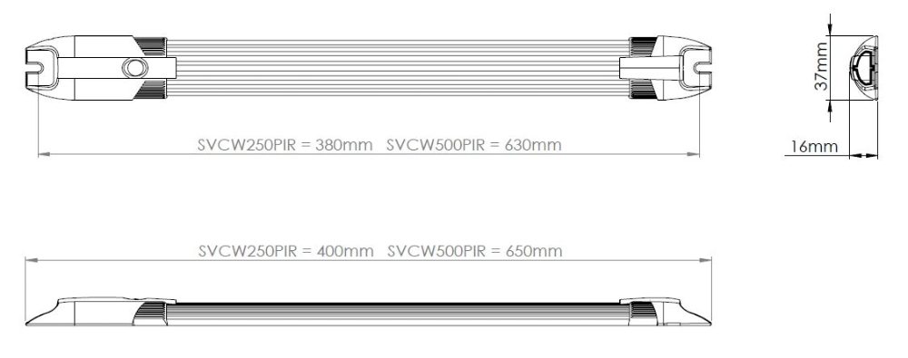 Labcraft Apollo Series 12V LED Interior Strip Light | 360mm | 320lm (12-LED) | PIR Sensor - [SVCW250-PIR] - Line Drawing