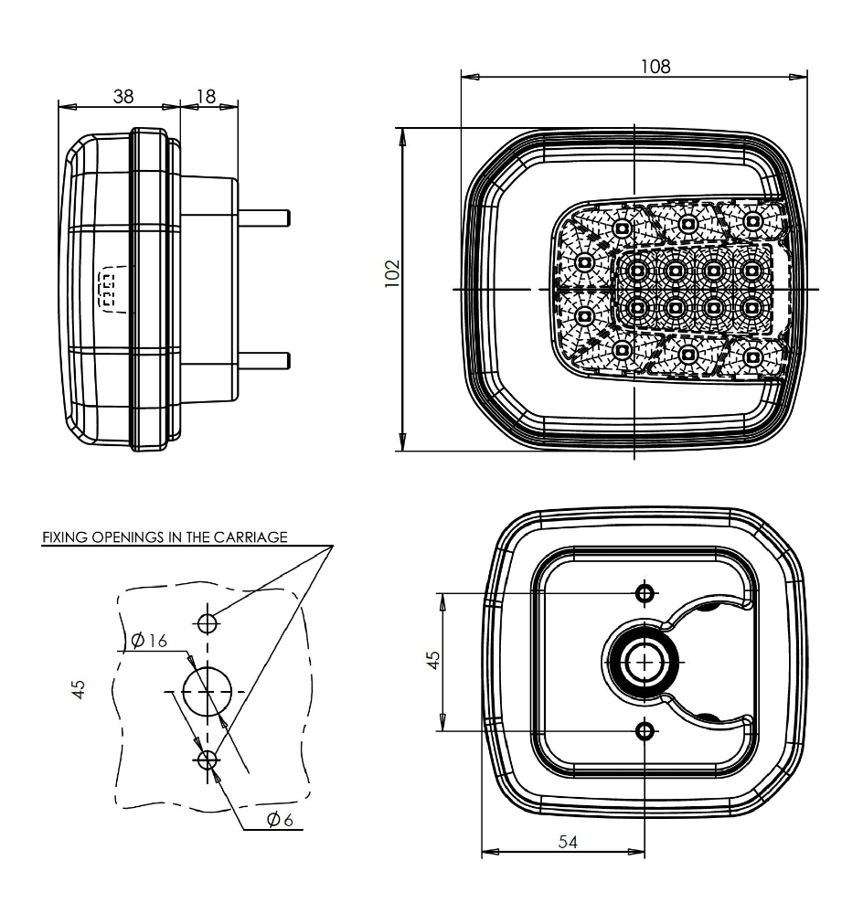 WAS W145 LED Rear Combination Light | 108mm | WAS 5-Pin | Left/Right | 3 Function - [1089/I]