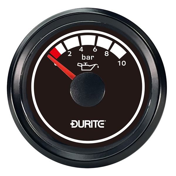Durite 0-525-36 12/24V 0-10 Bar Oil Pressure Gauge Marine (90° Sweep Dial)