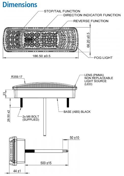 Britax L9004 Series LED REAR COMBINATION Light with FOG & REVERSE (Fly Lead) 12/24V - L9004.00.LDV