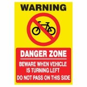DBG WARNING CYCLIST DANGER ZONE Sign 297x210mm (Aluminium) - Pack of 1