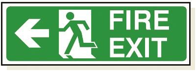 DBG FIRE EXIT LEFT ARROW Sign 360x120mm (Self Adhesive) - Pack of 1
