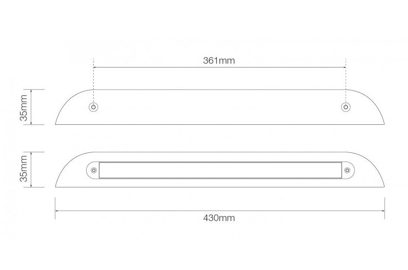 LED Autolamps 380 Series 24V Slim-line LED Interior/Scene/Reverse Light | 383mm | Fly Lead - [380W24E] - Line Drawing