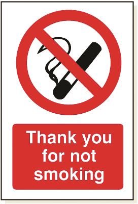 DBG THANK YOU NOT SMOKING Sign 360x240mm (Self Adhesive) - Pack of 1
