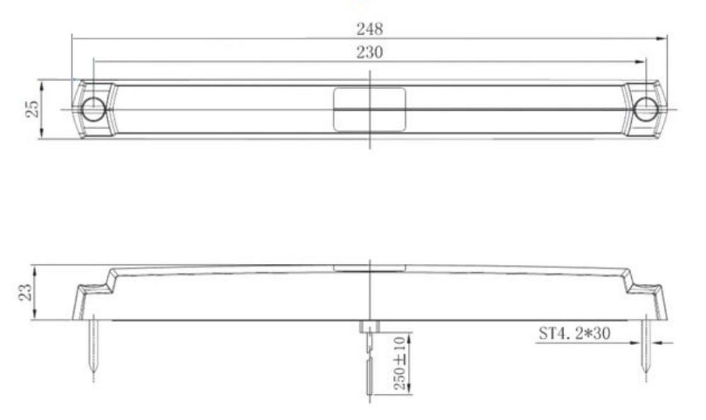 DBG Valueline 248 Series 12/24V Slim-line LED Stop/Tail Light | 248mm | Fly Lead - [334.205] - Line Drawing
