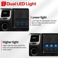 DBG 6x ON/OFF Rocker Switches w/ 2x USB, Cig Socket & Voltmeter | 12/24V | SP | Blue/Blue | Square Lens & Bar - [270.141]