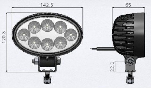 DBG Valueline 8-LED Oval Work Light | Flood Beam | 1100lm | Fly Lead | Pack of 1 - [711.005]