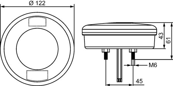 DBG Valueline 120 Series 12/24V Round LED Rear Fog Light | 122mm | Fly Lead | Clear - [386.103C] - Line Drawing