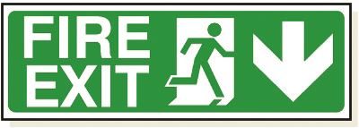 DBG FIRE EXIT DOWN ARROW Sign 450x150mm (Self Adhesive) - Pack of 1