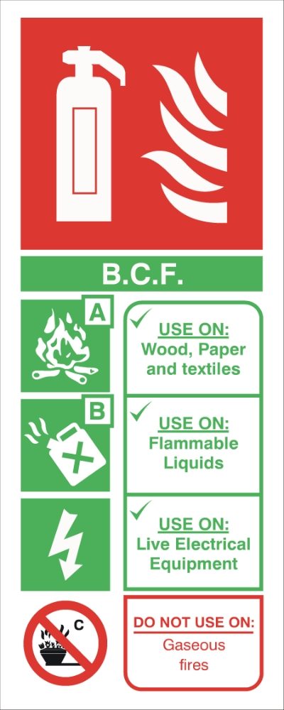 DBG BCF FIRE EXTINGUISHER Sign 250x100mm (Self Adhesive) - Pack of 1