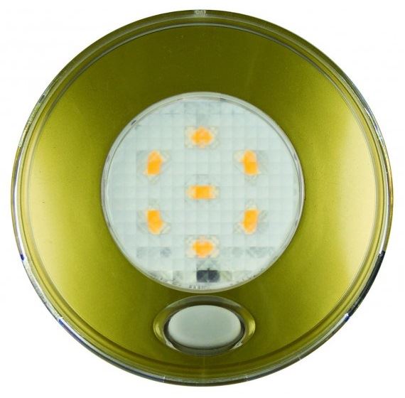 LED Autolamps 79GWR12 (79mm) WHITE 6-LED Round Interior Light with SWITCH GOLD Bezel 70lm 12V